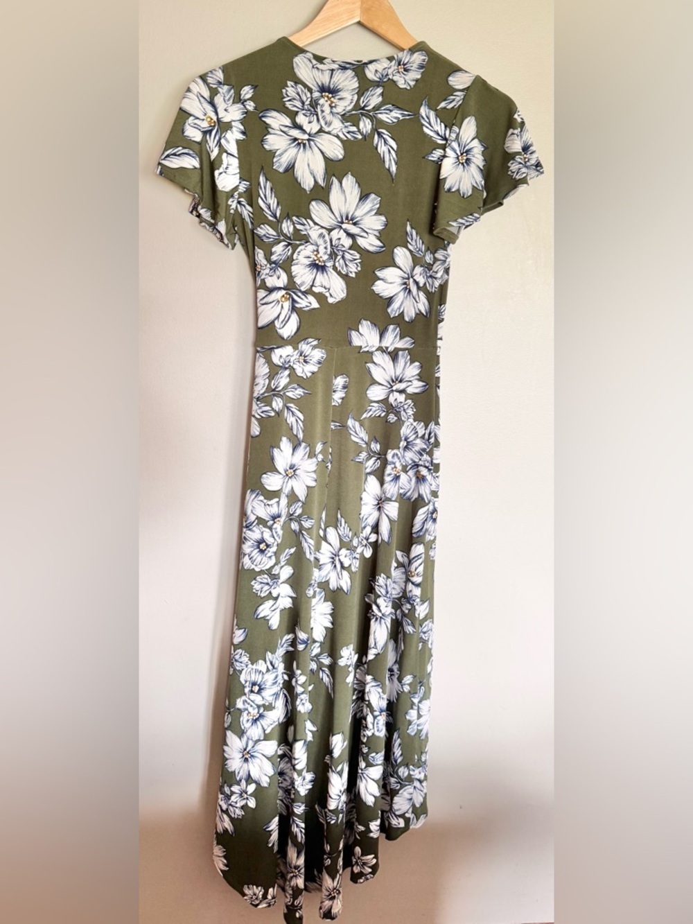 Fortune + Ivy Floral Wrap Dress Green White Midi Hi Low Short Sleeve Size S - Picture 4 of 11